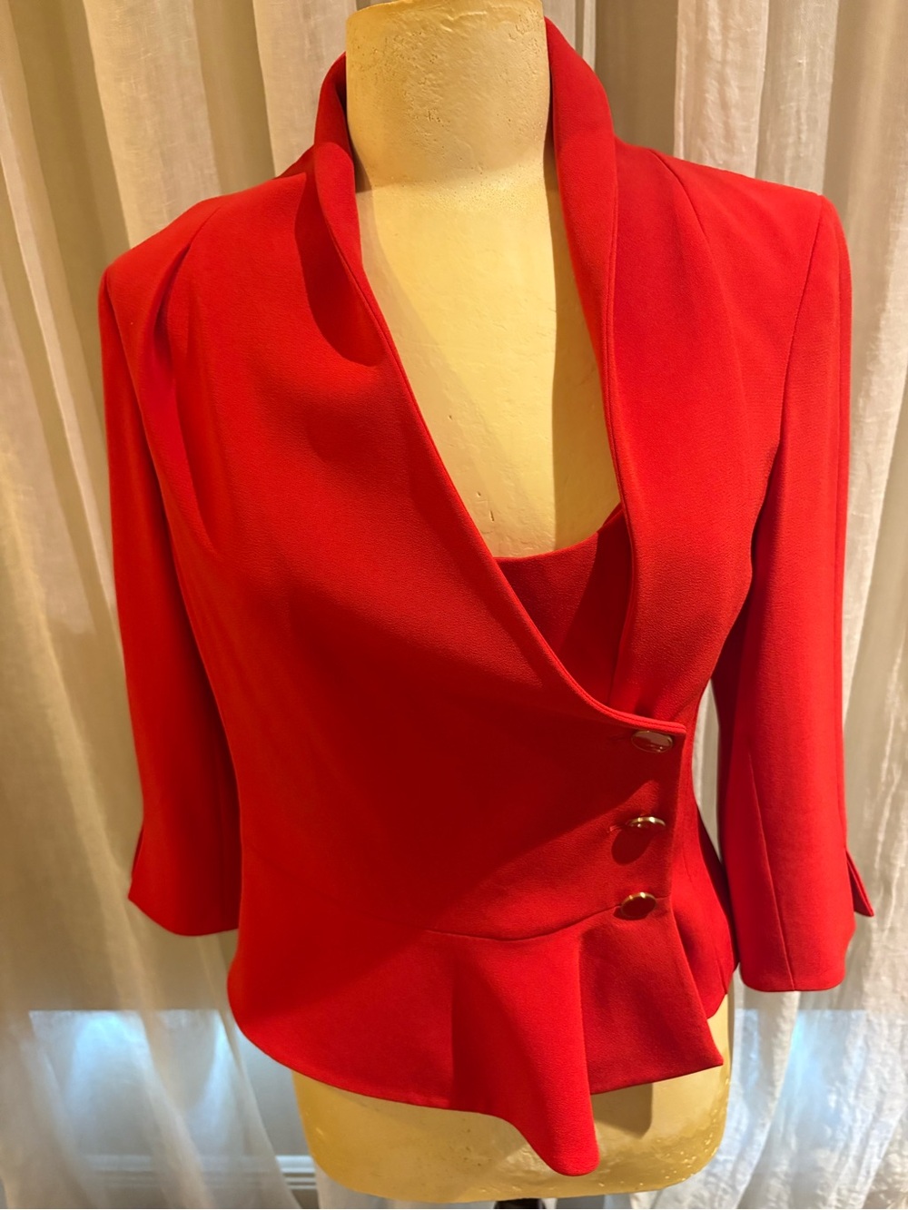 Etcetera Red Draped Peplum Blazer